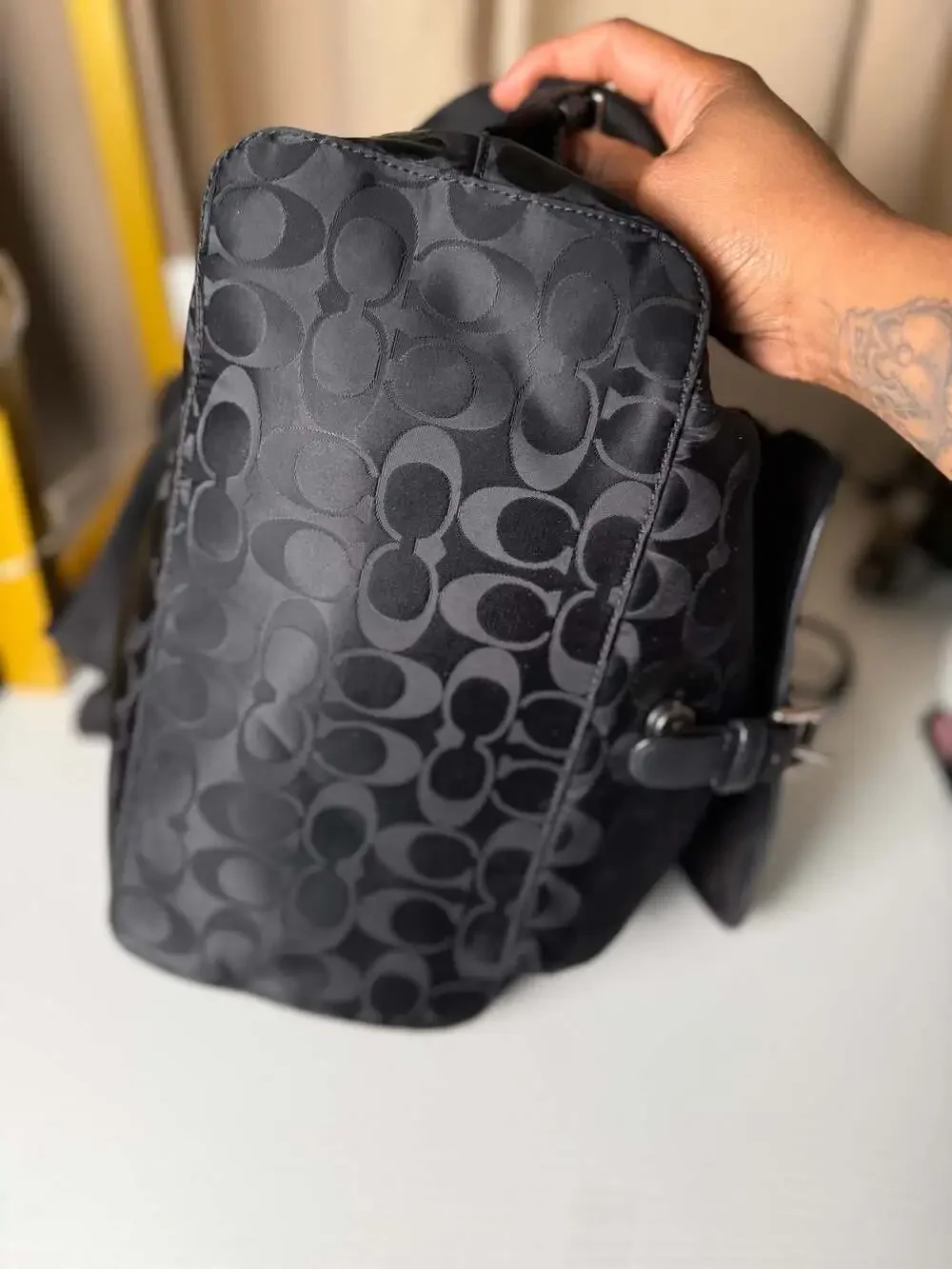 COACH Signature Nylon Backpack Black Authentic Women's Travel Daypack
